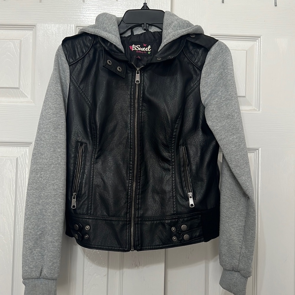 Faux leather hoodie jacket